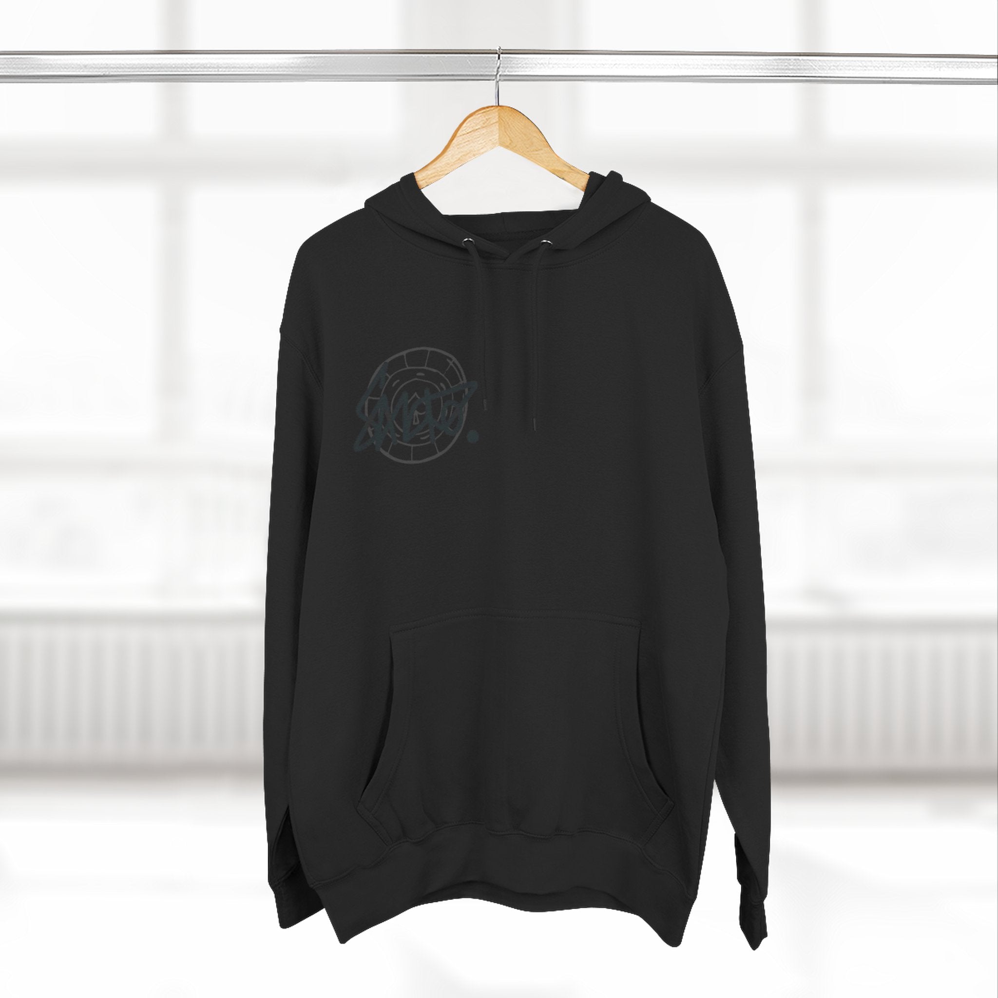 Minimalist Black Hoodie with Subtle Chest Emblem