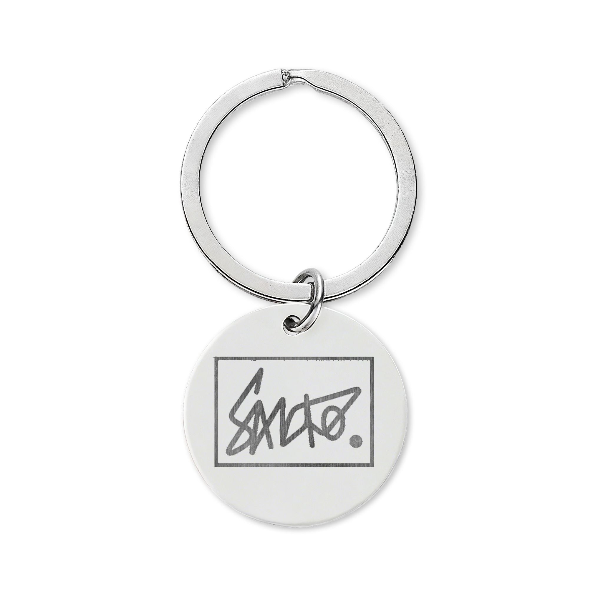Round Stainless Steel Keychain — Engraved Sancho