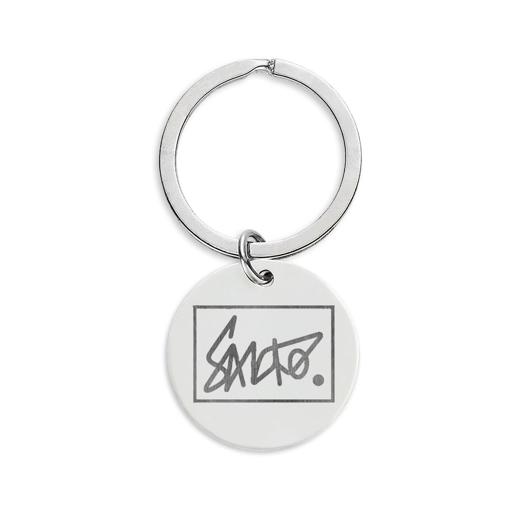 Round Stainless Steel Keychain — Engraved Sancho